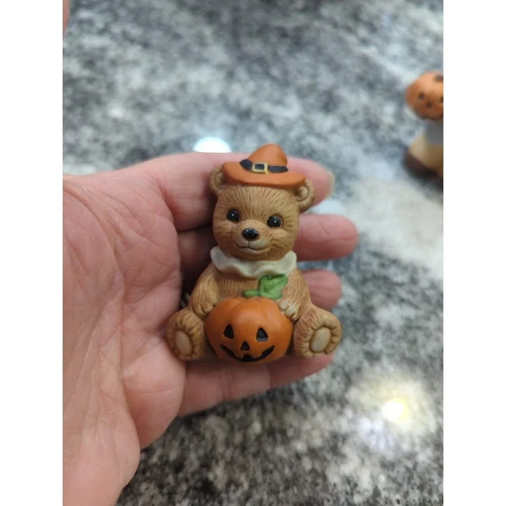 6 Vintage Homco Halloween Fall Mini Miniature Holiday Bears Ghost Pumpkin